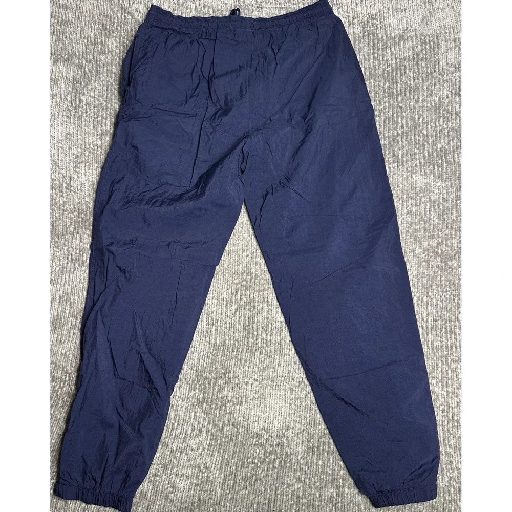 VTG 90s ADIDAS SWISHY LINED WINDBREAKER NAVY BLUE TRACK PANTS LARGE